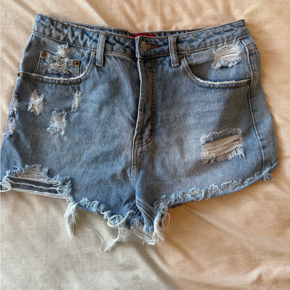 Signature8 Light Blue Distressed Jean Shorts